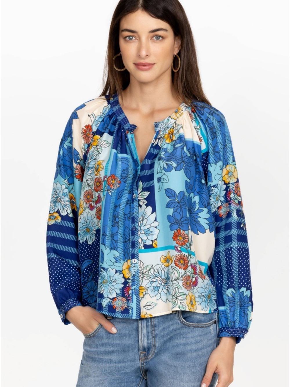 Johnny Was Josy Lyn raglan poet silk peasant blouse